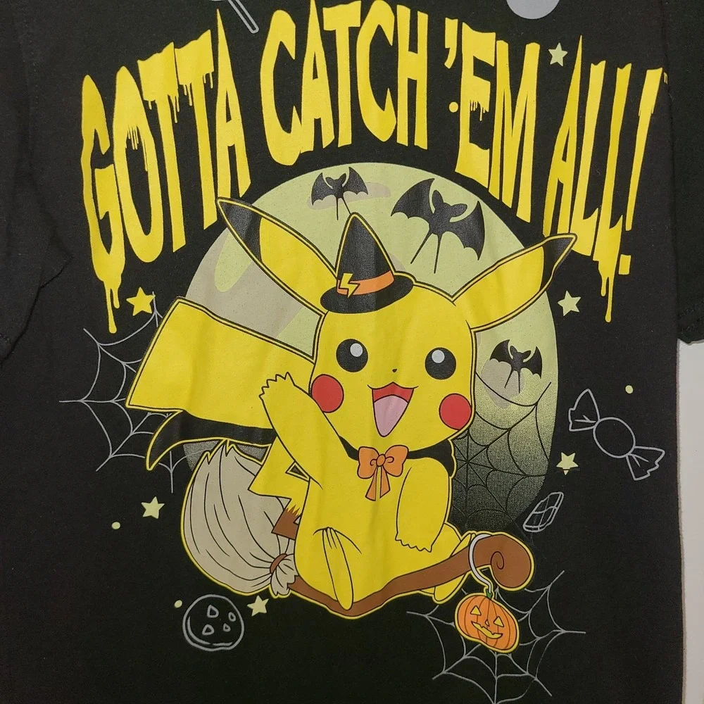 Pikachu Pokemon Halloween Boys Short Sleeve Graphic T-Shirt Size L (10-12) Black